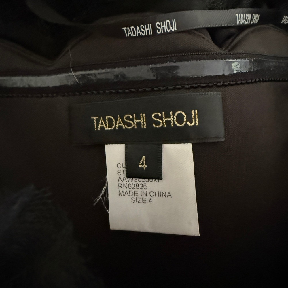 Tadashi Shoji Black Tulle Ruffled Silk Contrast Strapless Bustier Dress Sz 4 - Picture 2 of 12